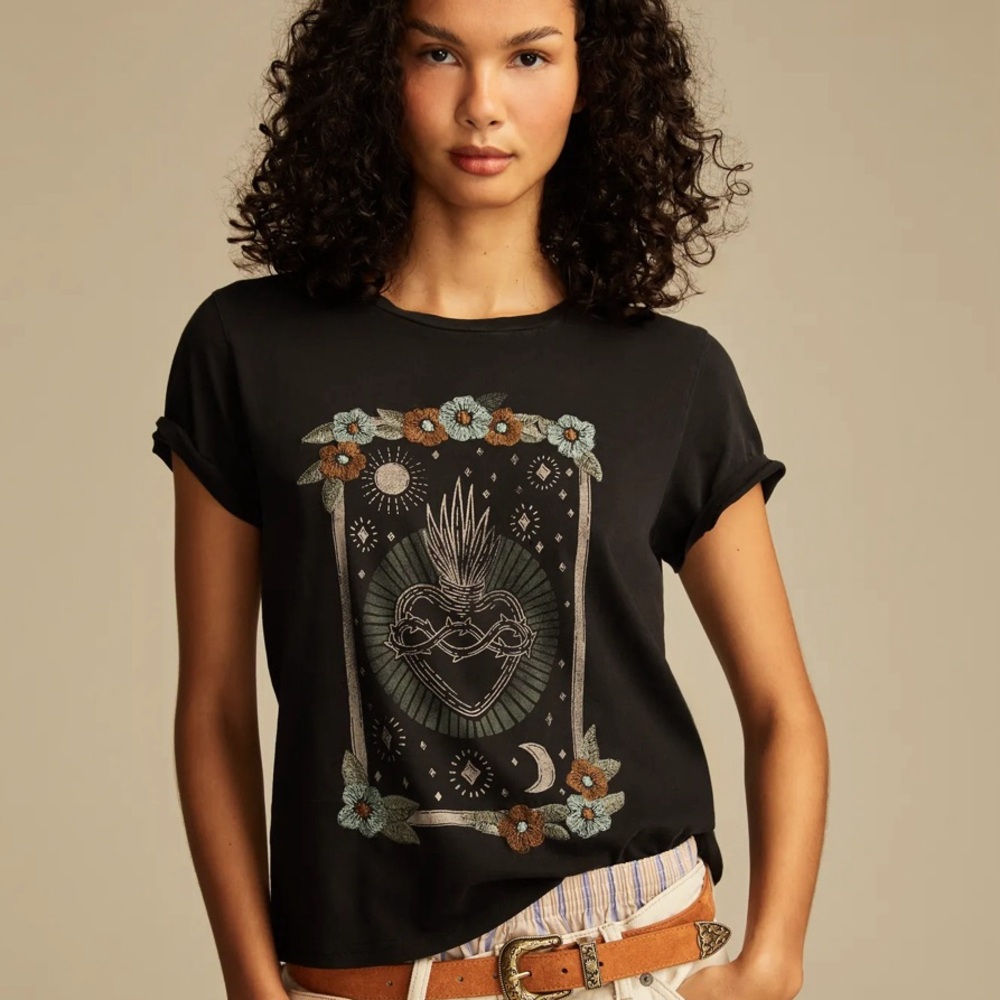 Lucky Brand Black Graphic T-Shirt with Short Sleeves